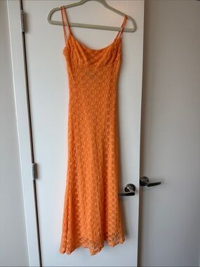 Bardot Orange Adjustable Skinny Strap Lace Midi Dress